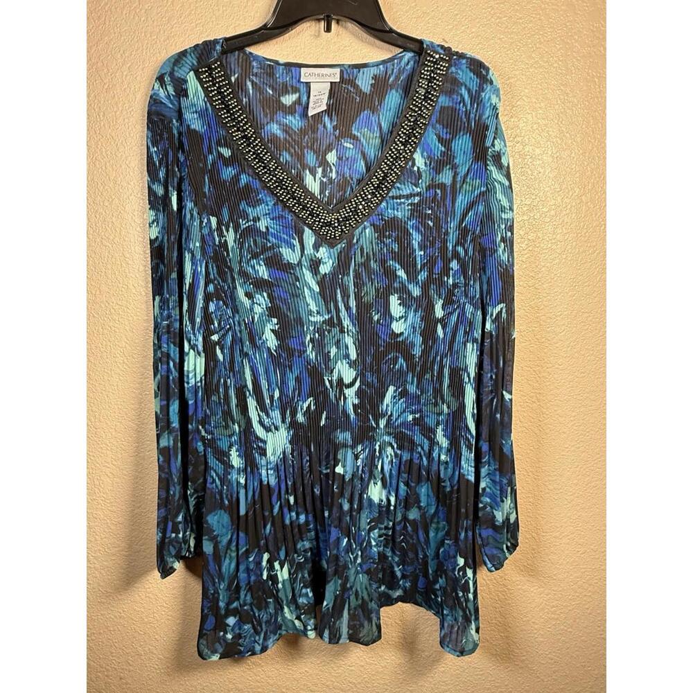 Catherine’s Plus‎ Size 1x Womens Beaded Floral Abstract Print Accordion Pleats